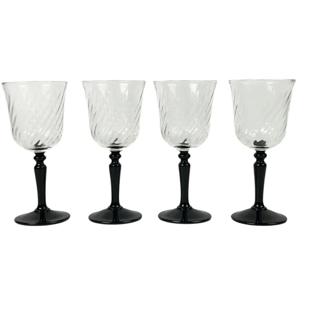 VTG Luminarc France Black Stem Cordial Glass Set
